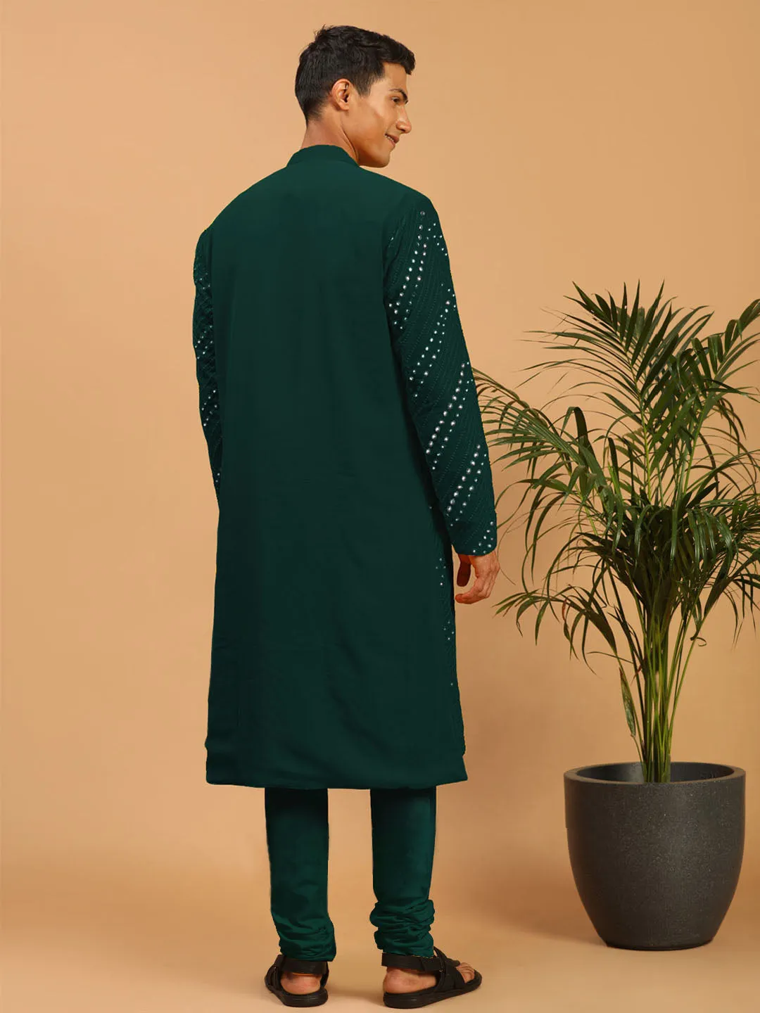 Jashvi Men's Green Mirror Kurta Pyjama Set