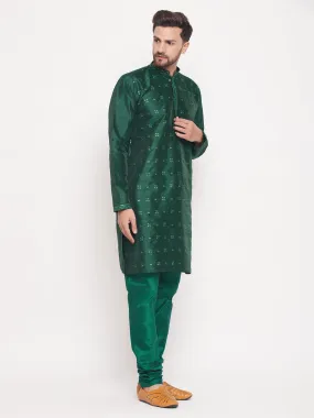 Jashvi Men's Green Sequin Kurta Pyjama Set