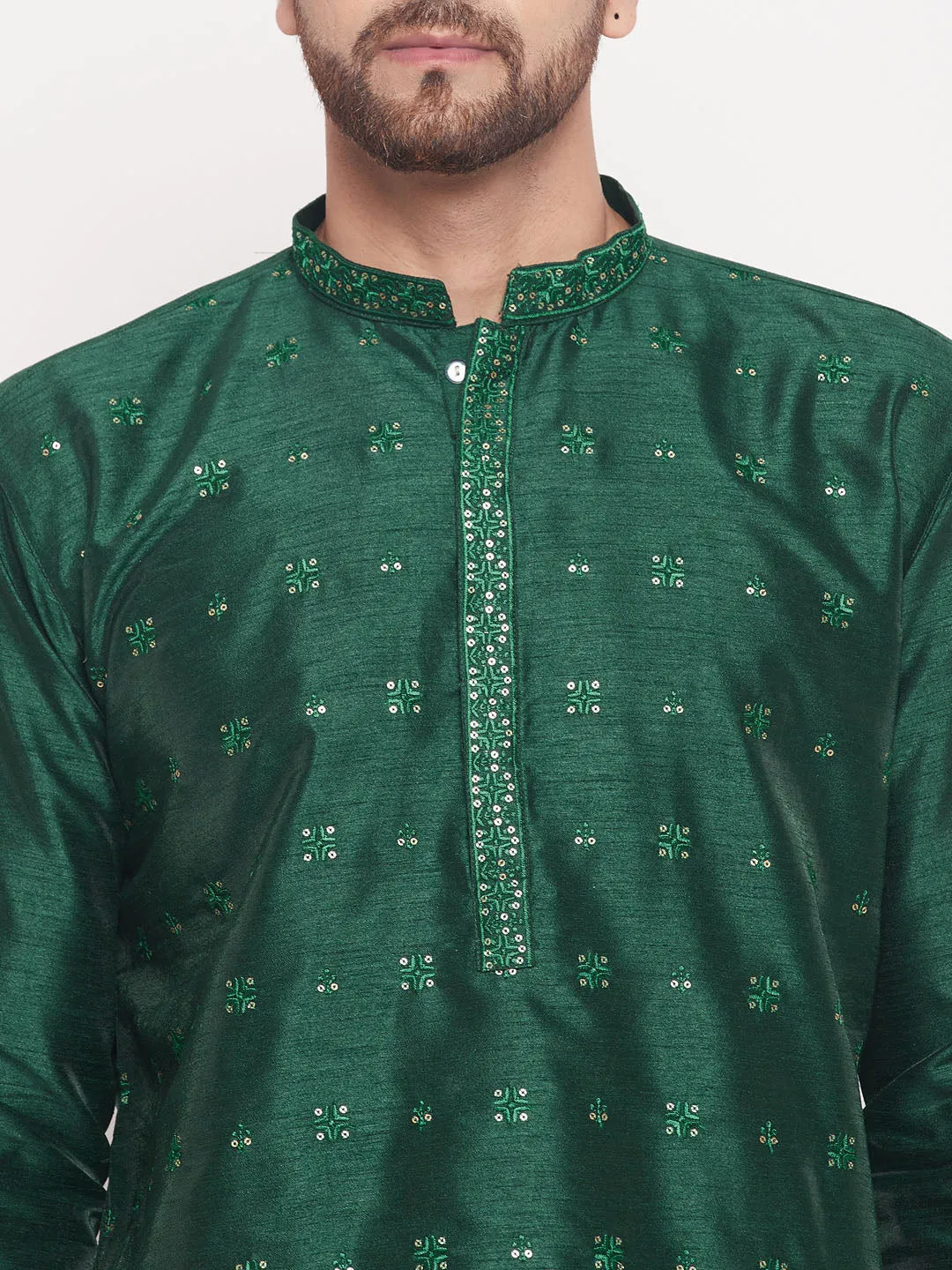 Jashvi Men's Green Sequin Kurta Pyjama Set