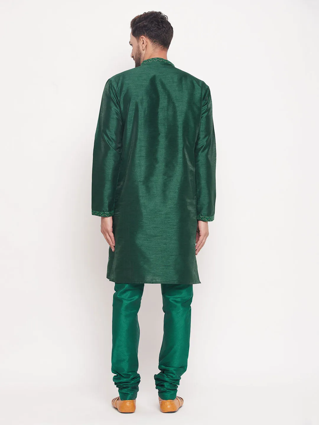 Jashvi Men's Green Sequin Kurta Pyjama Set