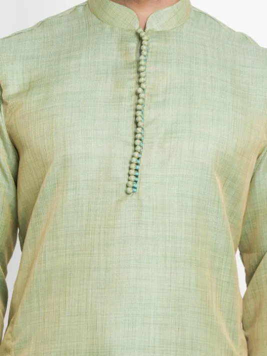 Jashvi Men's Green Silk Blend Kurta and Pyjama Set