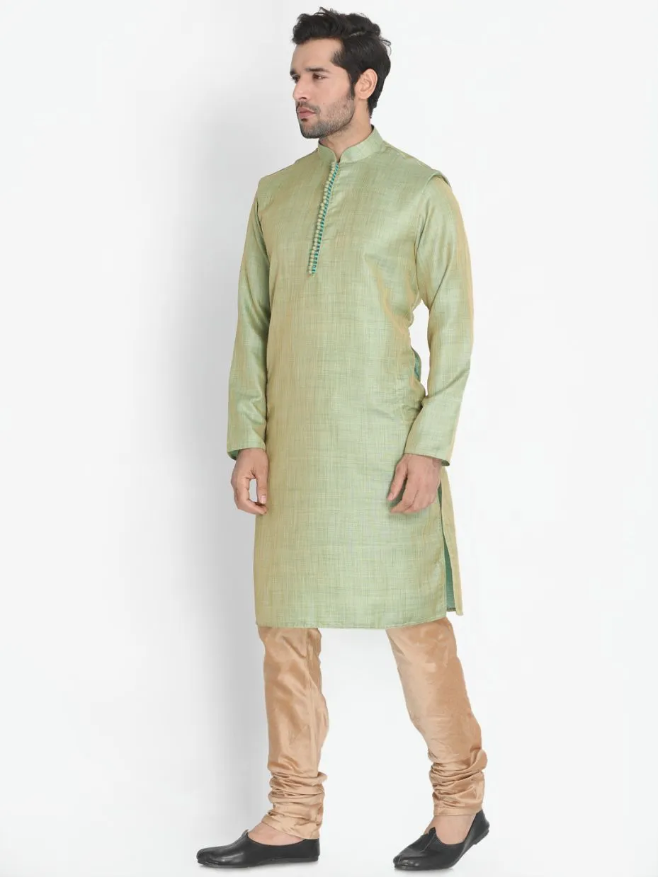 Jashvi Men's Green Silk Blend Kurta and Pyjama Set