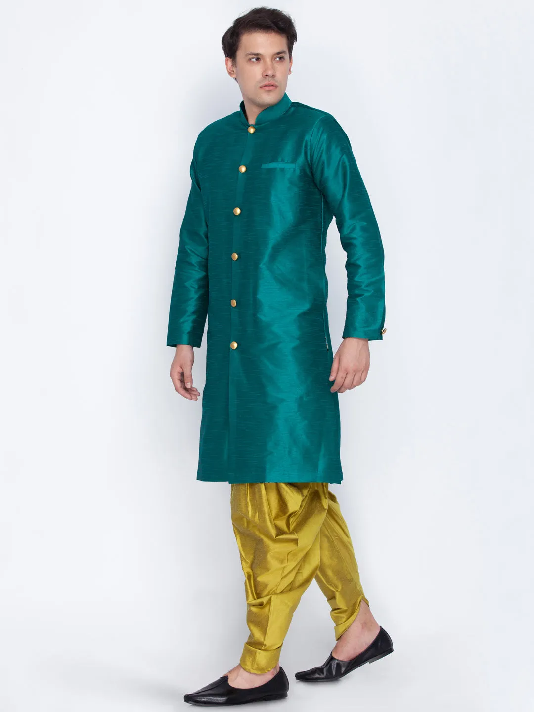 Jashvi Men's Green Silk Blend Sherwani Set