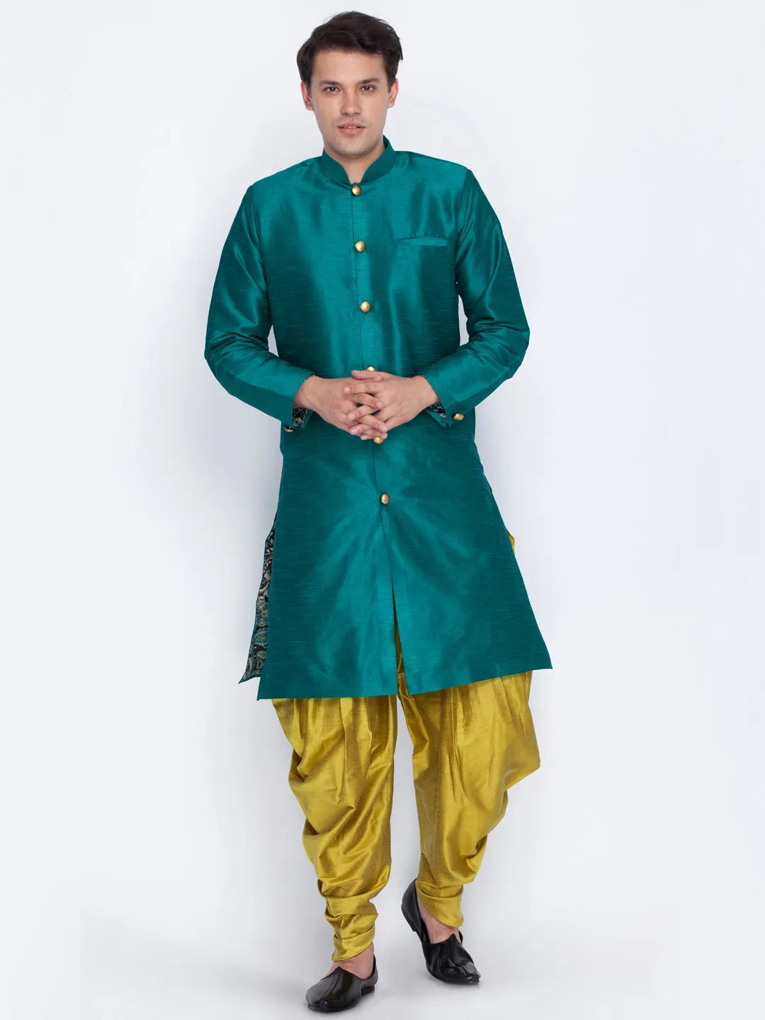 Jashvi Men's Green Silk Blend Sherwani Set