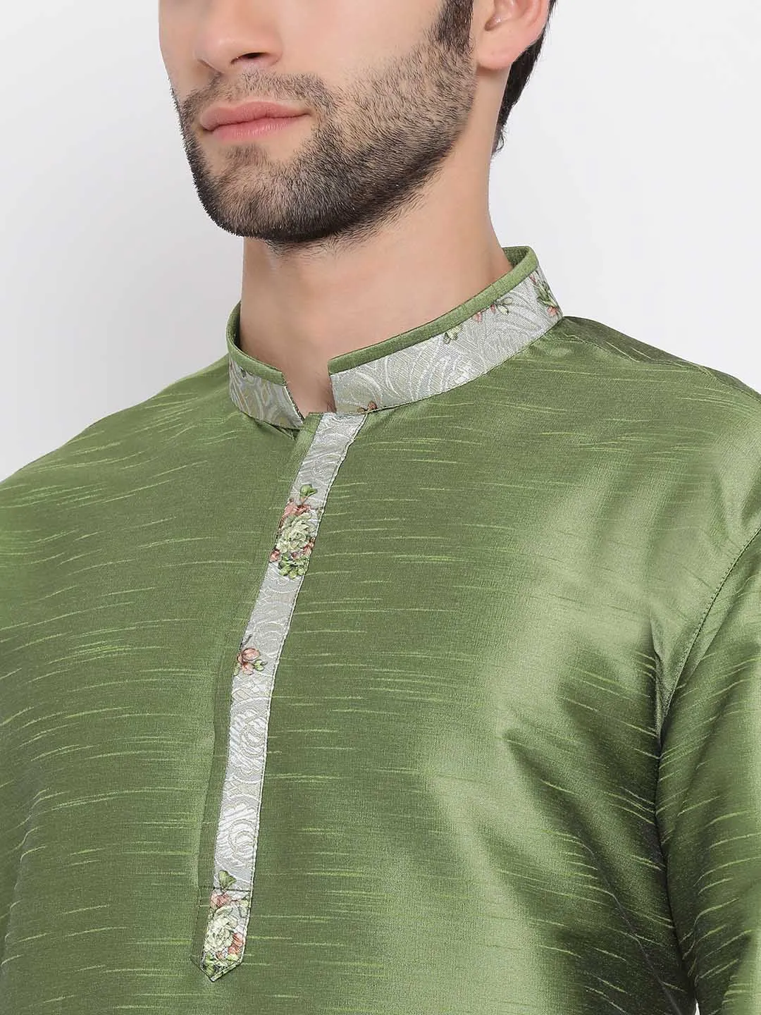 Jashvi Men's Green Silk Kurta Pyjama Set