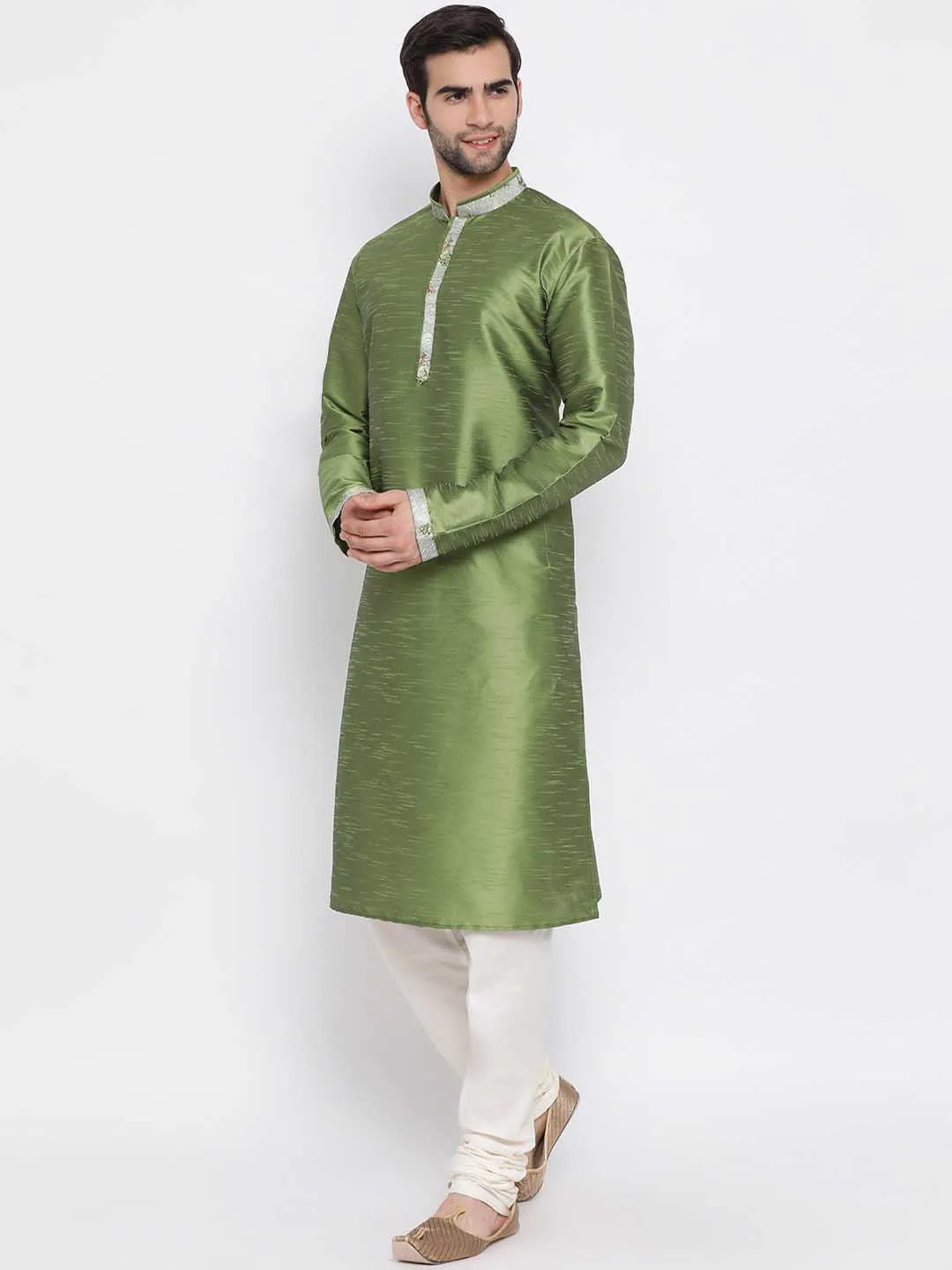 Jashvi Men's Green Silk Kurta Pyjama Set