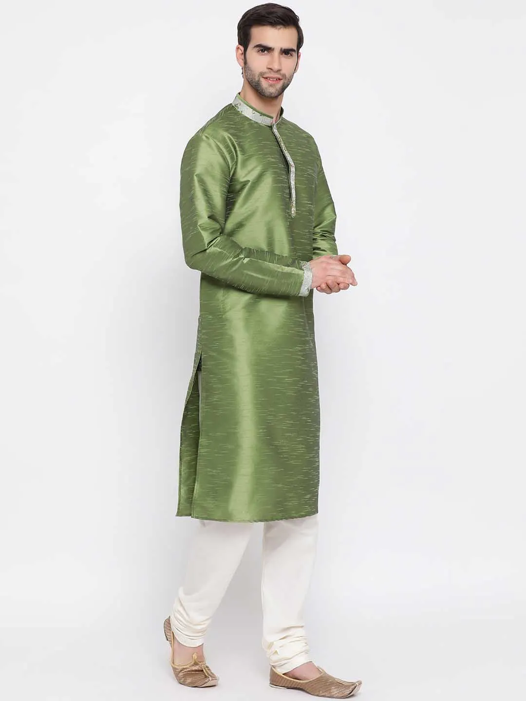 Jashvi Men's Green Silk Kurta Pyjama Set