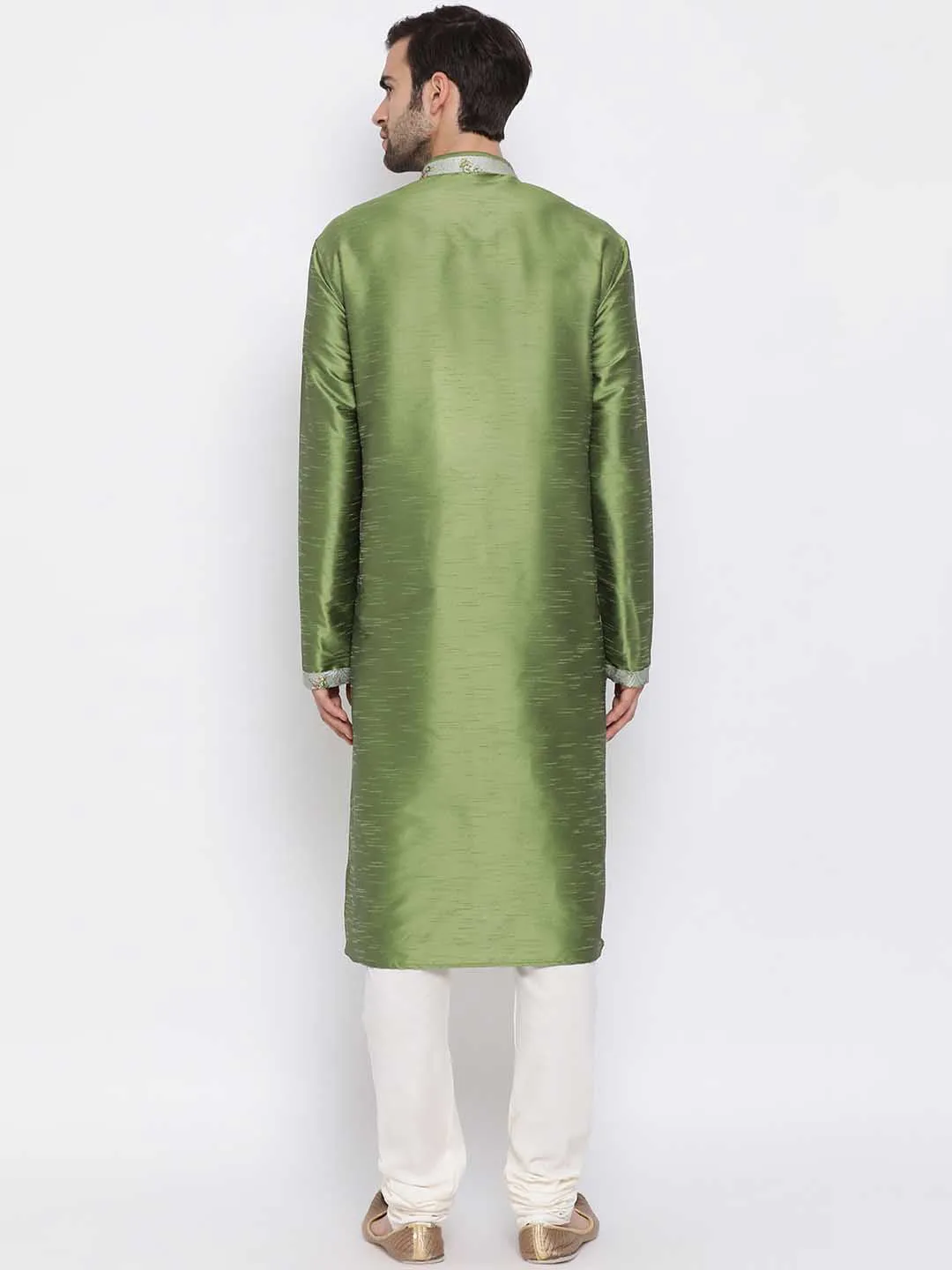 Jashvi Men's Green Silk Kurta Pyjama Set