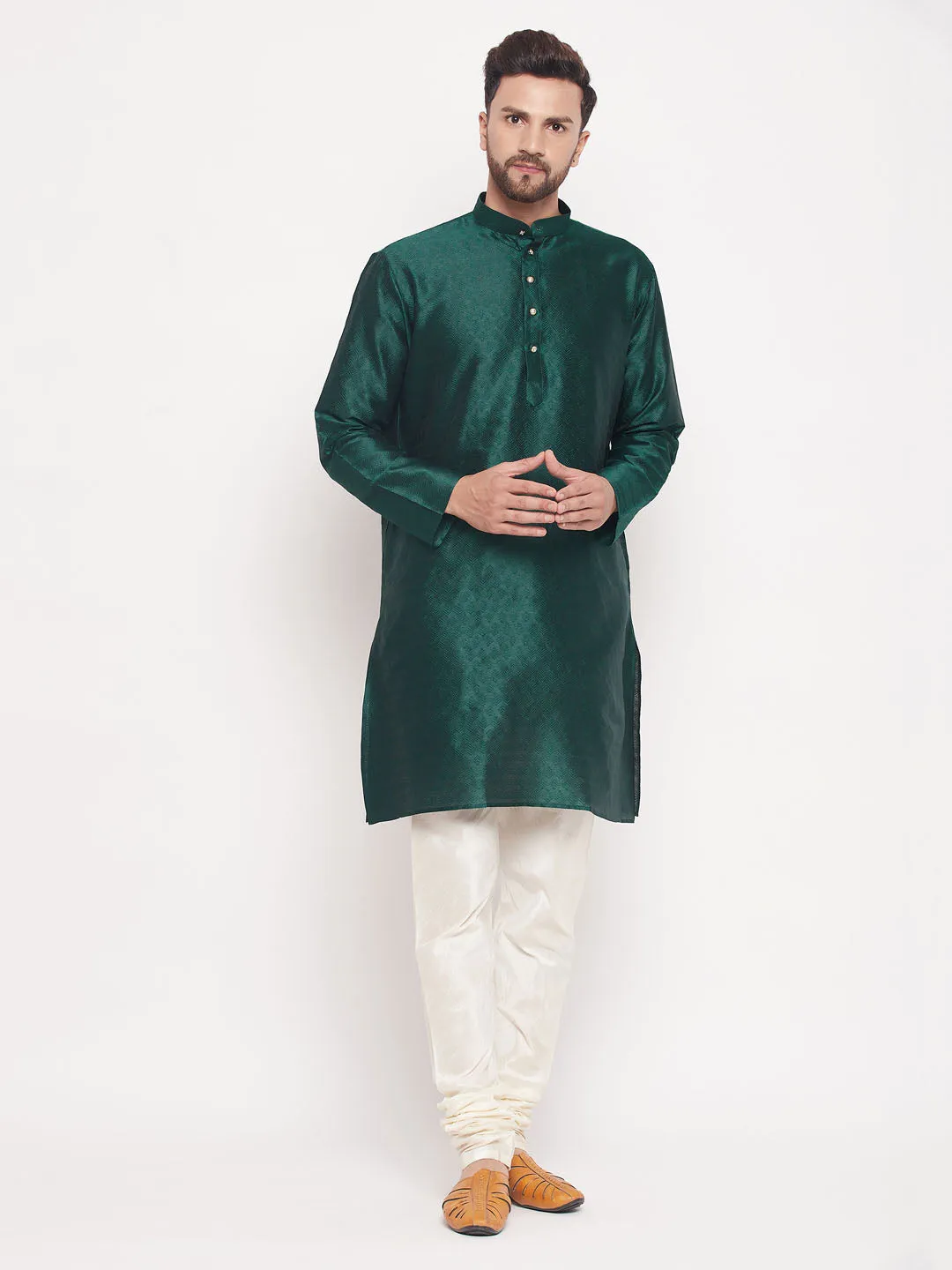 Jashvi Men's Green Woven Kurta Pyjama Set