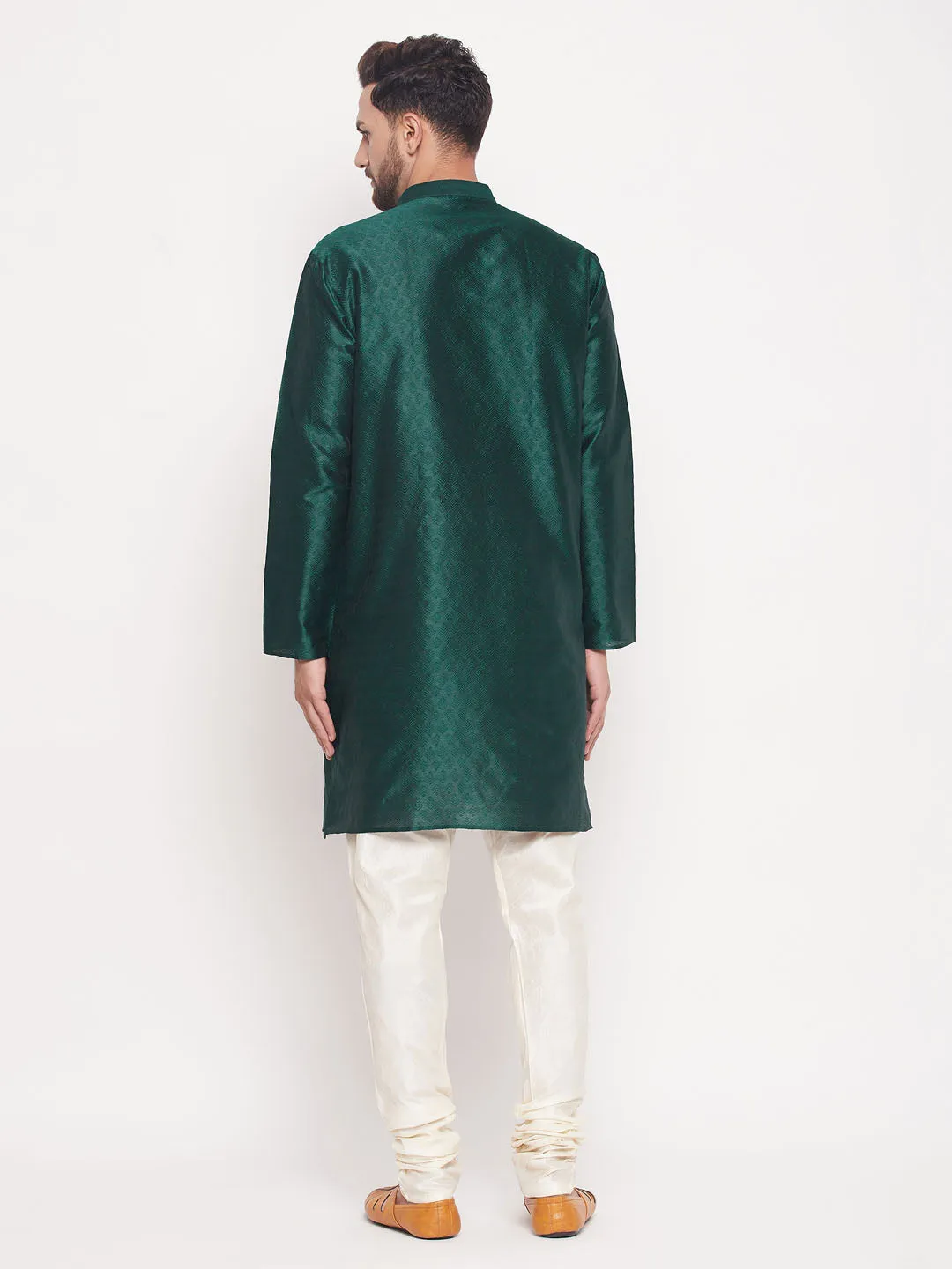 Jashvi Men's Green Woven Kurta Pyjama Set