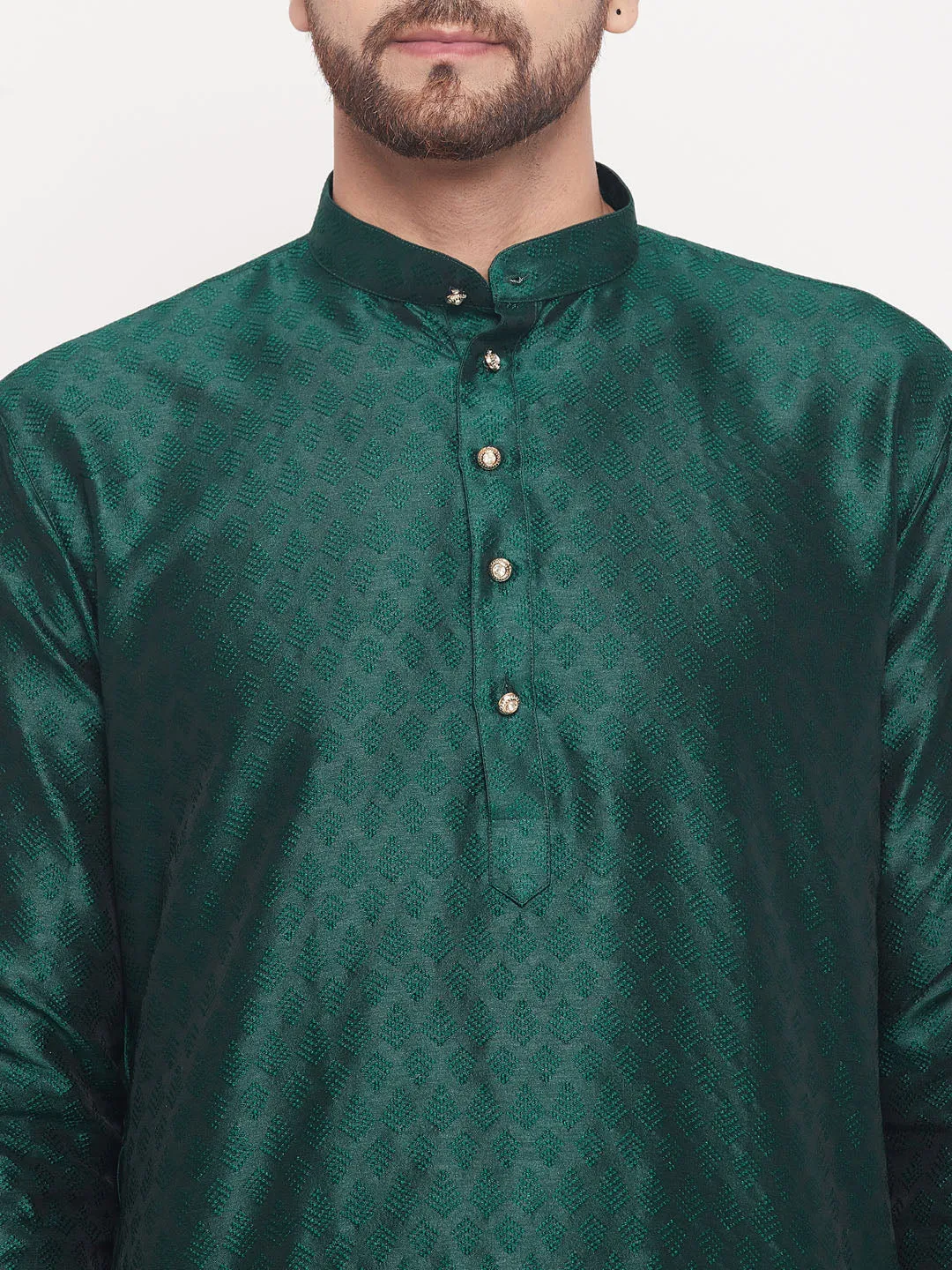 Jashvi Men's Green Woven Kurta Pyjama Set