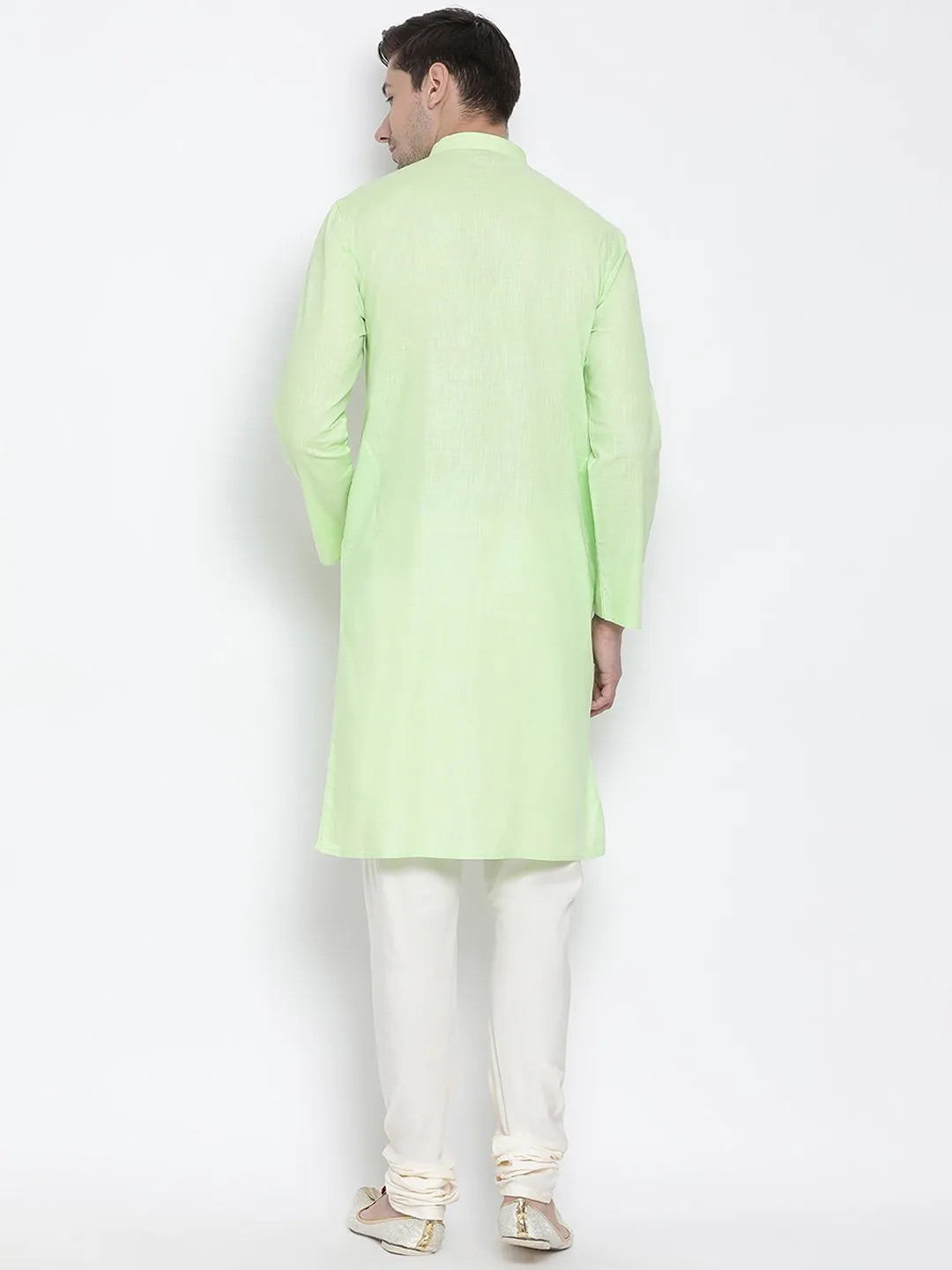 Jashvi Men's Light Green Cotton Kurta and Churidar Set