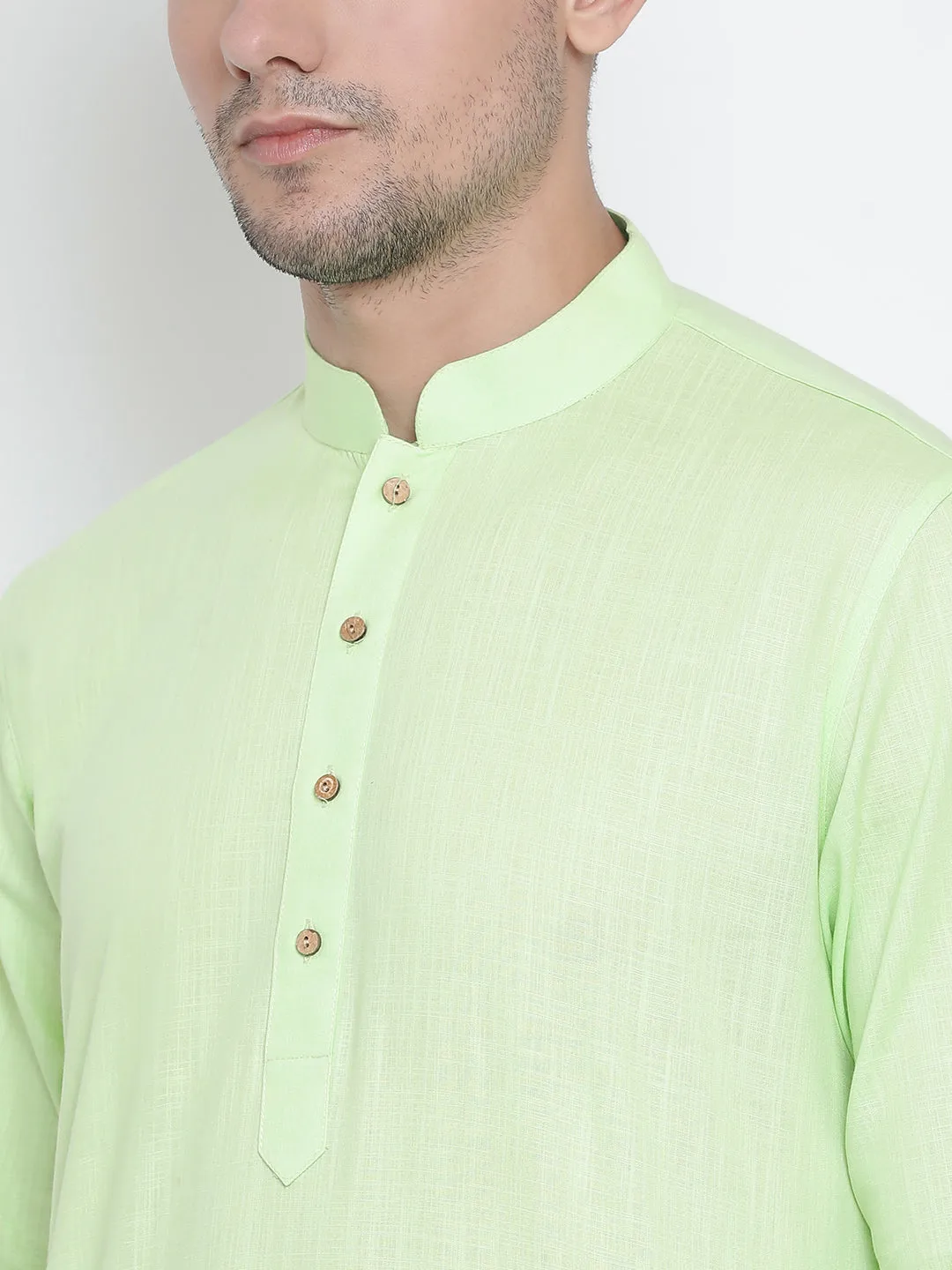 Jashvi Men's Light Green Cotton Kurta and Churidar Set