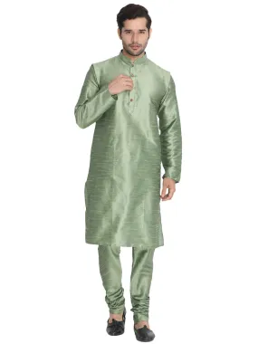 Jashvi Men's Light Green Cotton Silk Blend Kurta and Pyjama Set