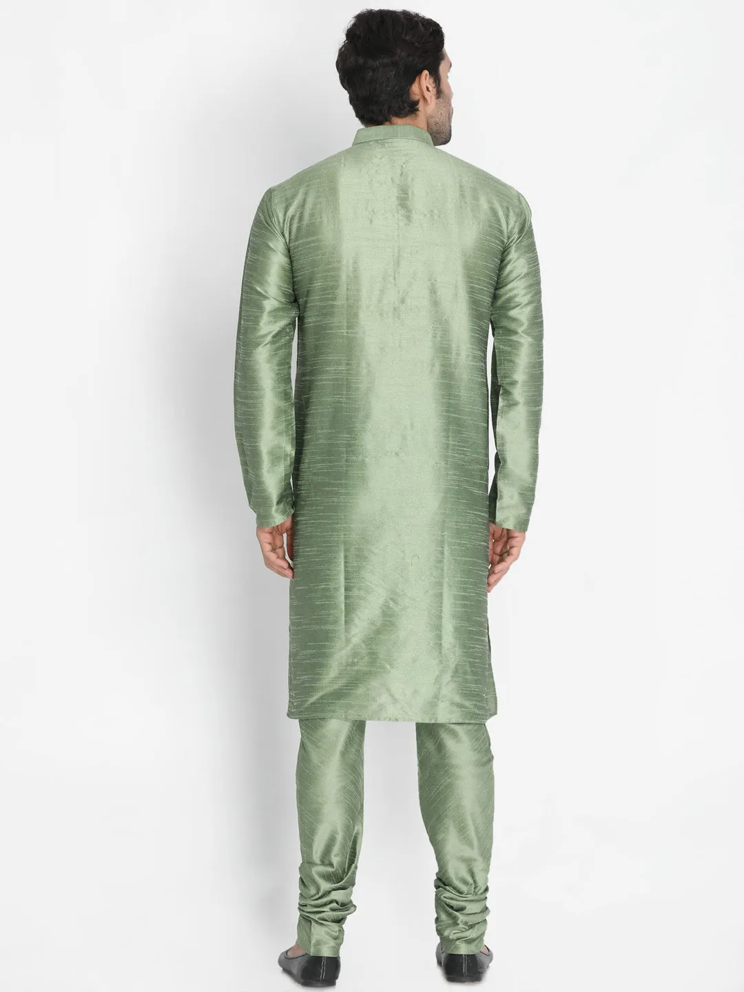 Jashvi Men's Light Green Cotton Silk Blend Kurta and Pyjama Set