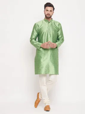 Jashvi Men's Mint Green Woven Kurta Pyjama Set