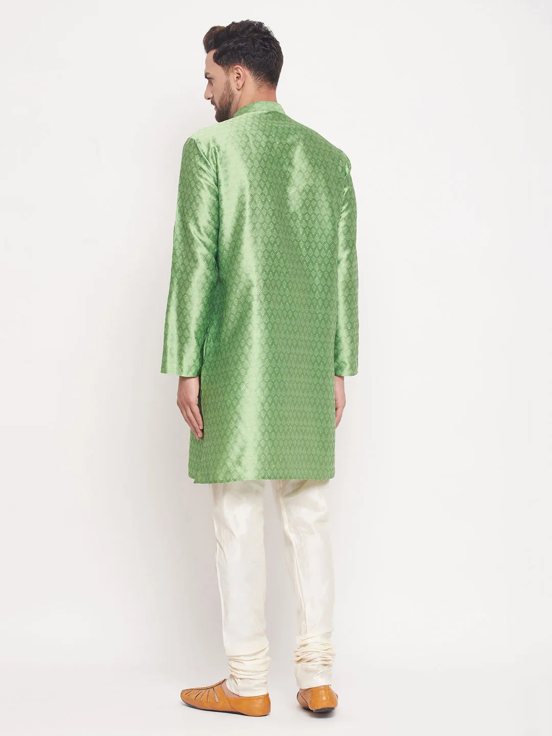 Jashvi Men's Mint Green Woven Kurta Pyjama Set