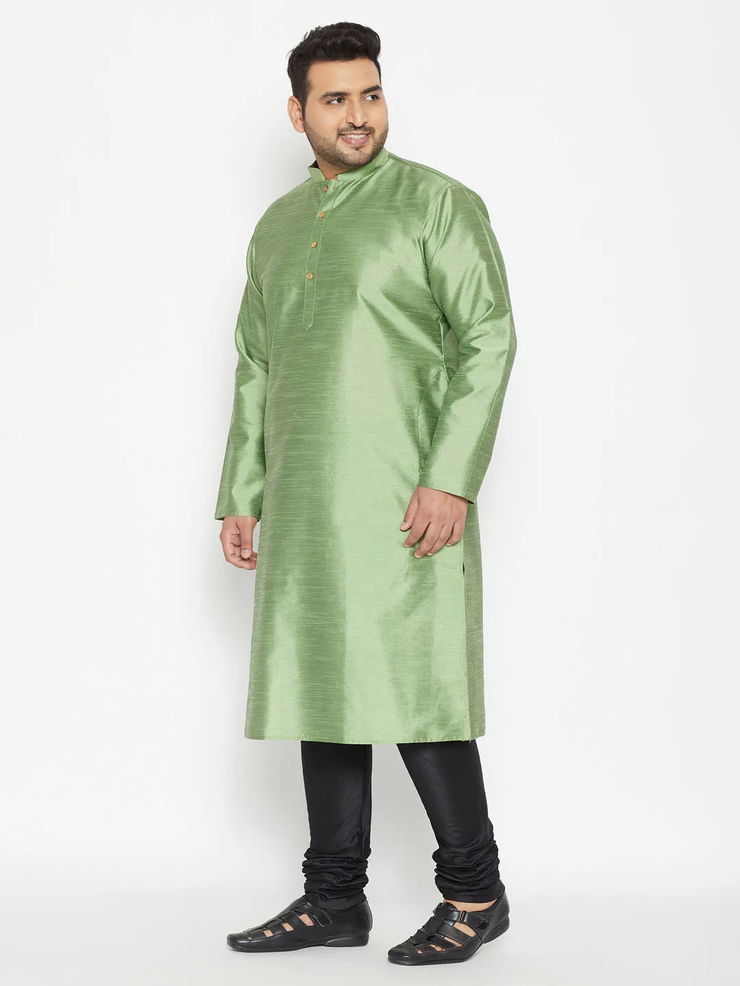 Jashvi Men's Plus Size Light Green Silk Blend Kurta Pyjama Set