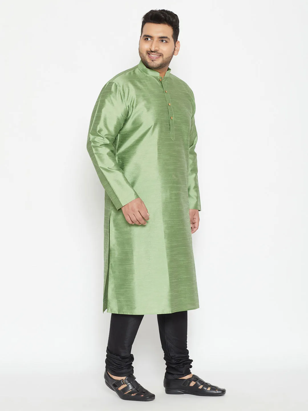 Jashvi Men's Plus Size Light Green Silk Blend Kurta Pyjama Set