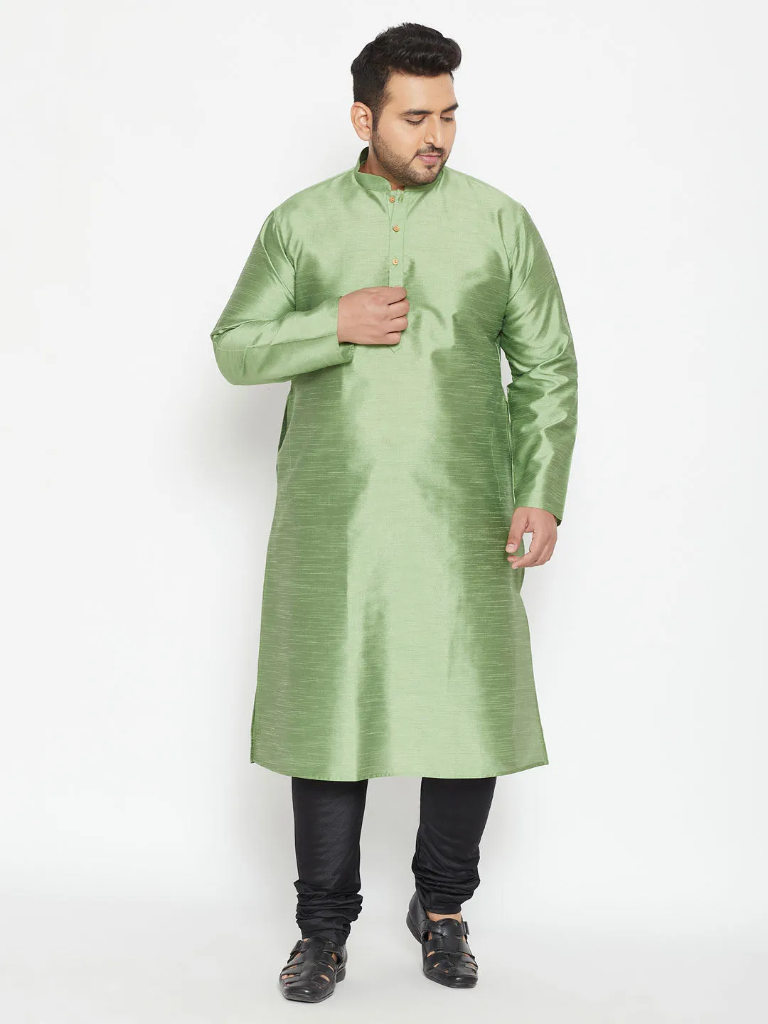 Jashvi Men's Plus Size Light Green Silk Blend Kurta Pyjama Set