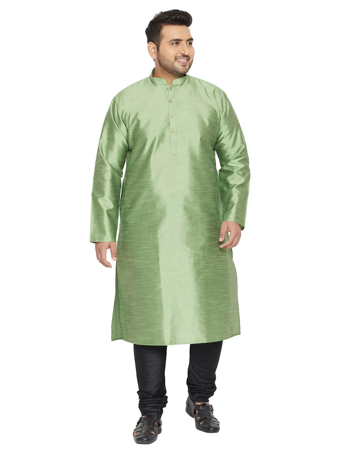 Jashvi Men's Plus Size Light Green Silk Blend Kurta Pyjama Set