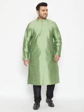 Jashvi Men's Plus Size Light Green Silk Blend Kurta Pyjama Set