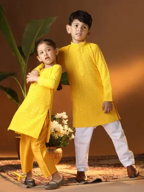 Jashvi Yellow And White Yellow BHAI BEHEN Siblings Matching Set