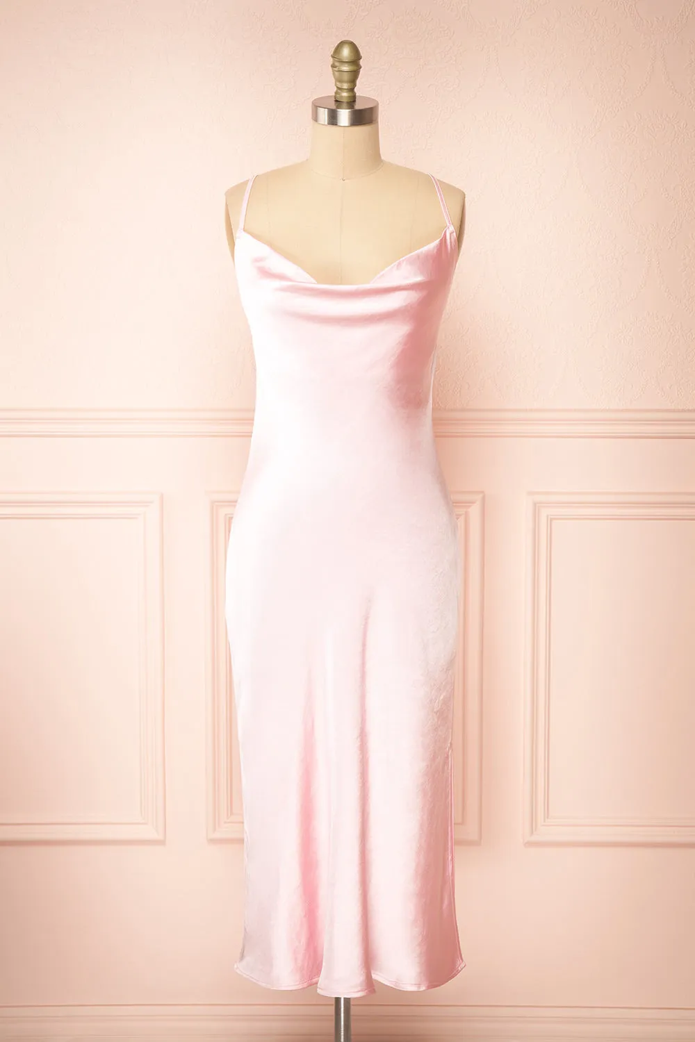 Jessie Pink | Cowl Neck Satin Slip Dress w/ Open Back