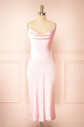 Jessie Pink | Cowl Neck Satin Slip Dress w/ Open Back