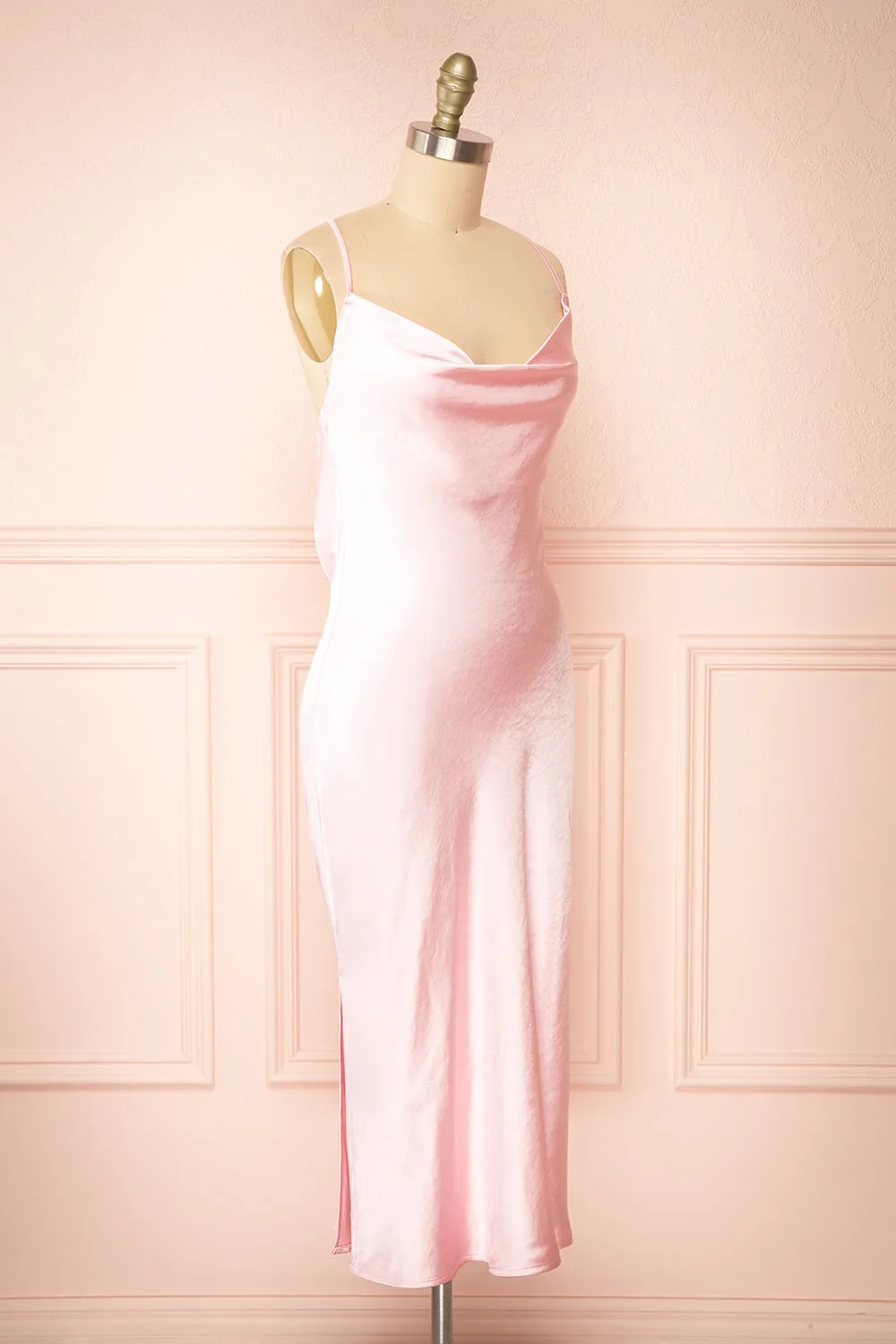 Jessie Pink | Cowl Neck Satin Slip Dress w/ Open Back