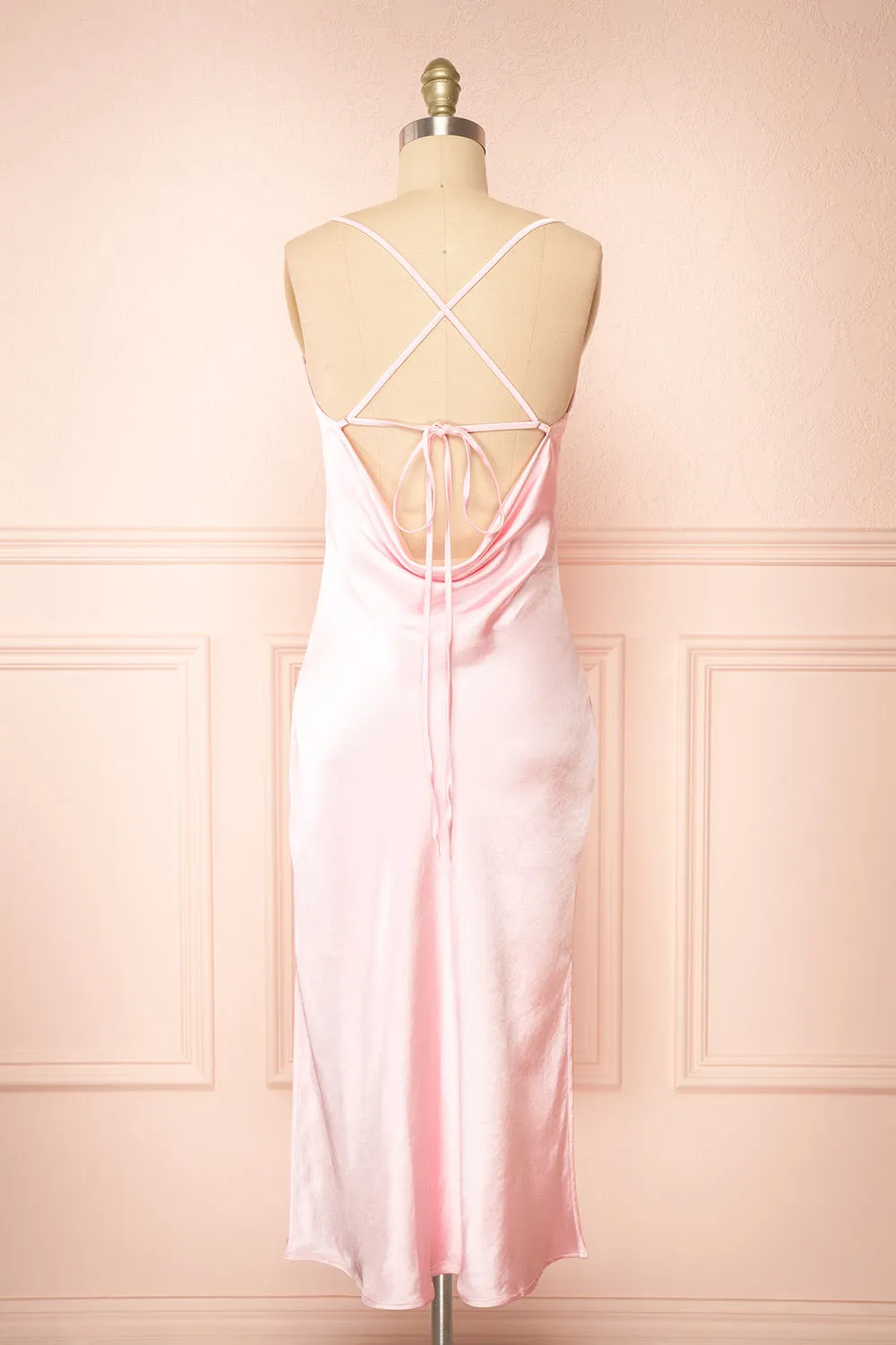 Jessie Pink | Cowl Neck Satin Slip Dress w/ Open Back