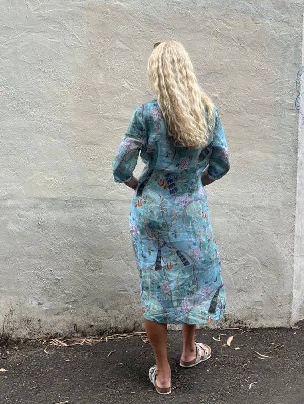 Jiva 50's Dress - Chinoiserie Print -  Ramie