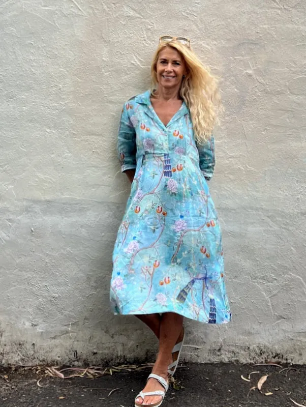 Jiva 50's Dress - Chinoiserie Print -  Ramie