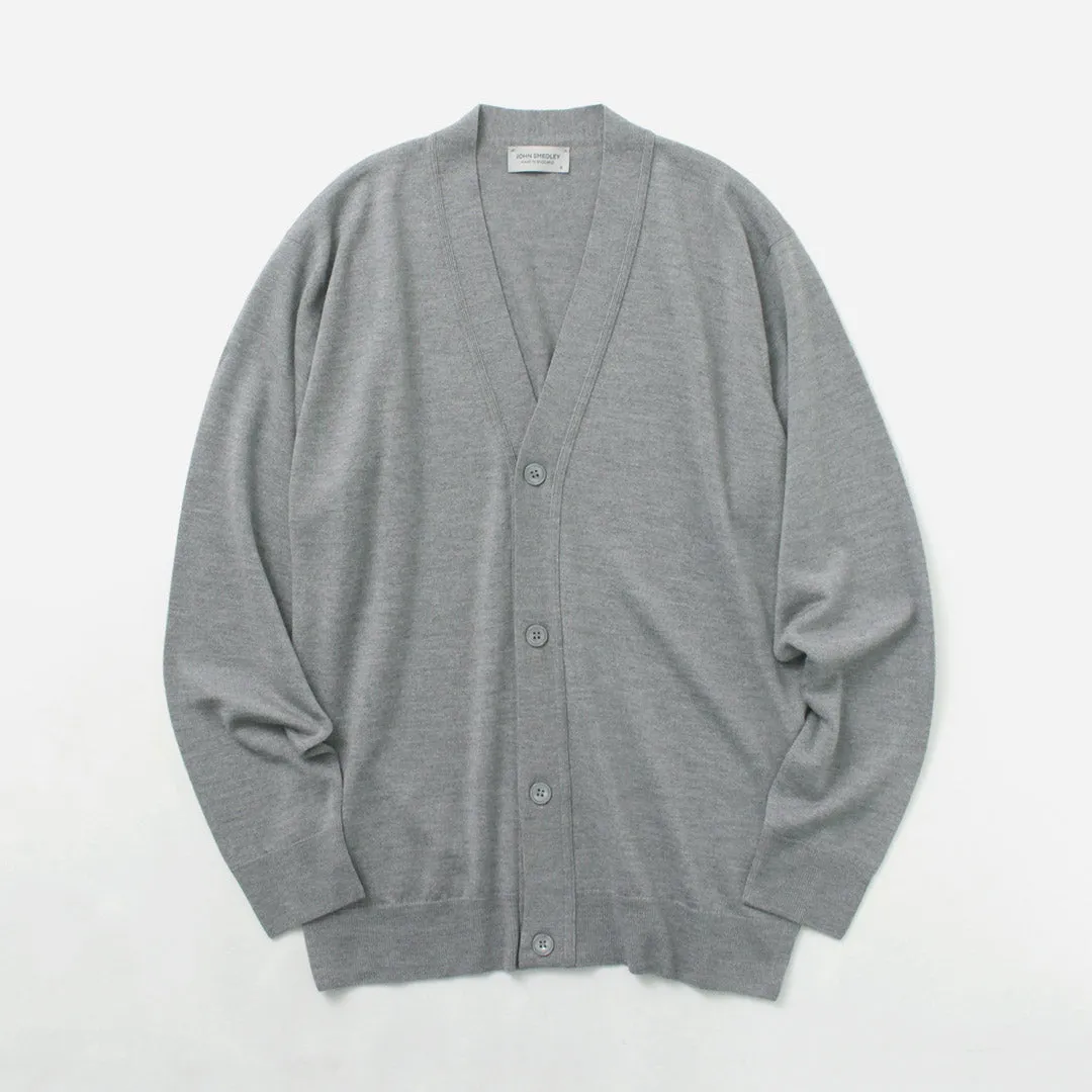 JOHN SMEDLEY / Merino Wool 24 Gauge V-Neck Knit Cardigan