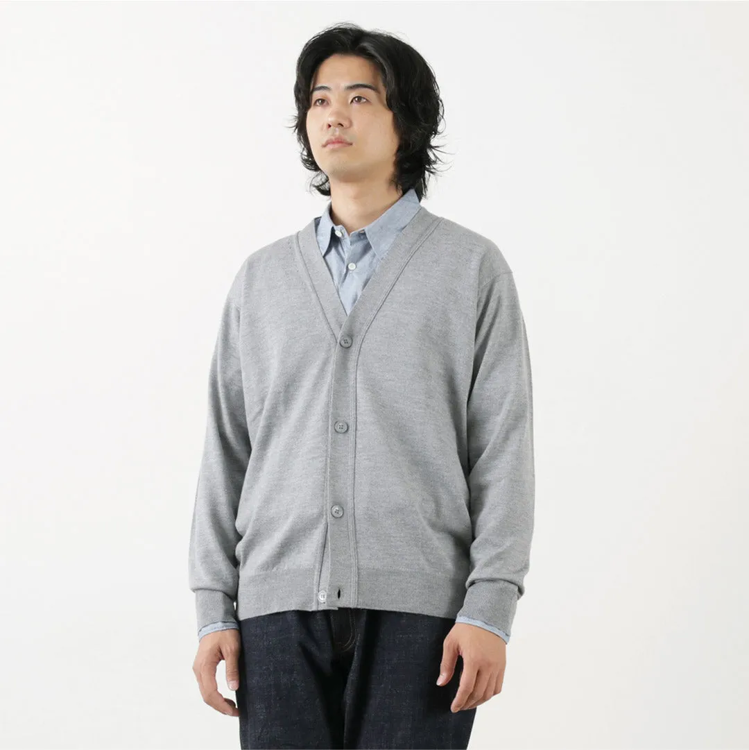 JOHN SMEDLEY / Merino Wool 24 Gauge V-Neck Knit Cardigan