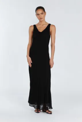 JOHNNY BLACK COWL NECK MIDI DRESS