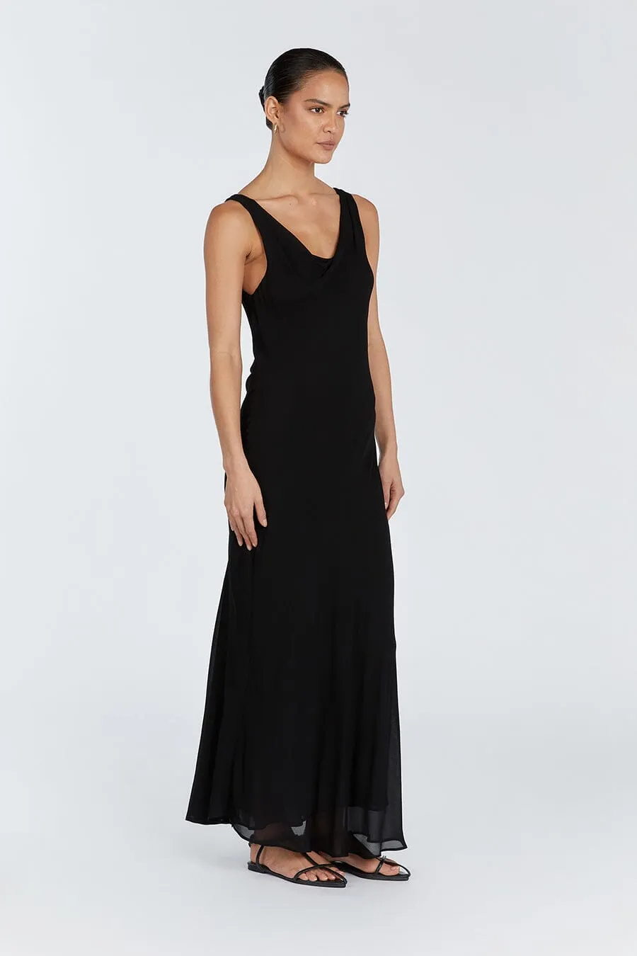 JOHNNY BLACK COWL NECK MIDI DRESS