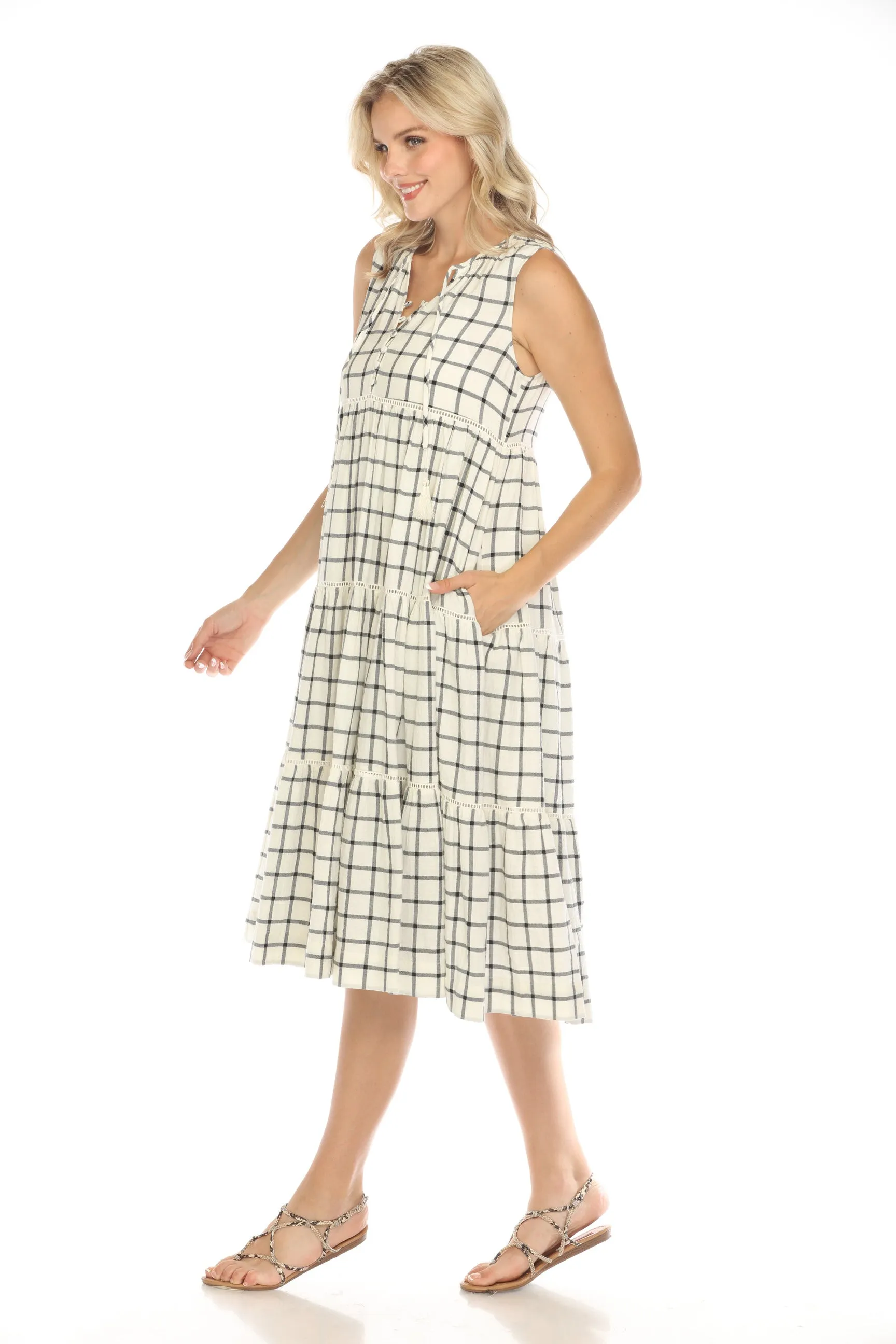 Johnny Was Calme Plaid Tiered Midi Dress O31109 Boho Chic