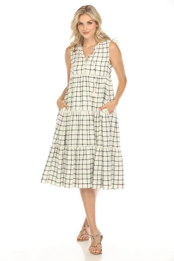 Johnny Was Calme Plaid Tiered Midi Dress O31109 Boho Chic