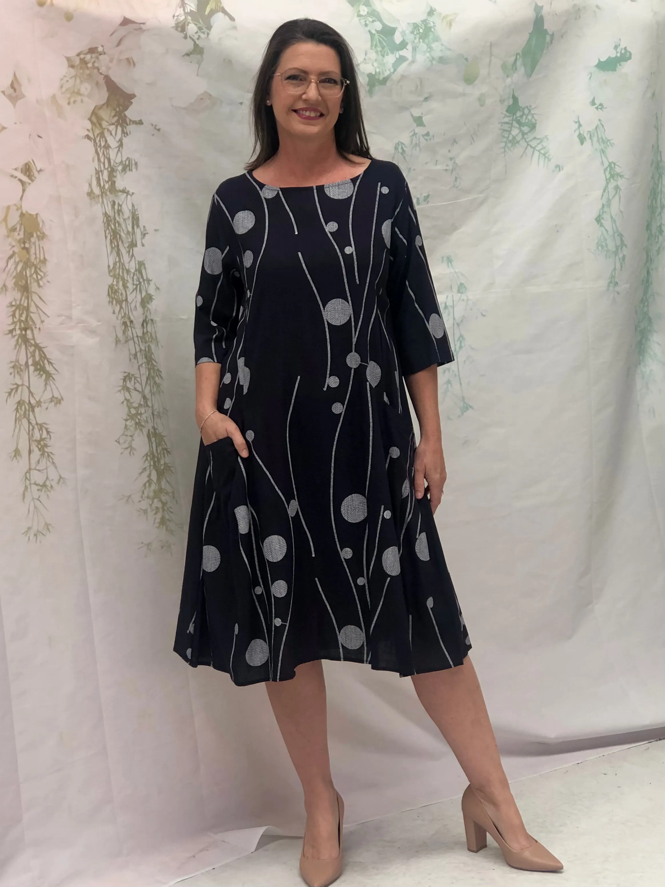 Joy Stitching Navy Linen Dress