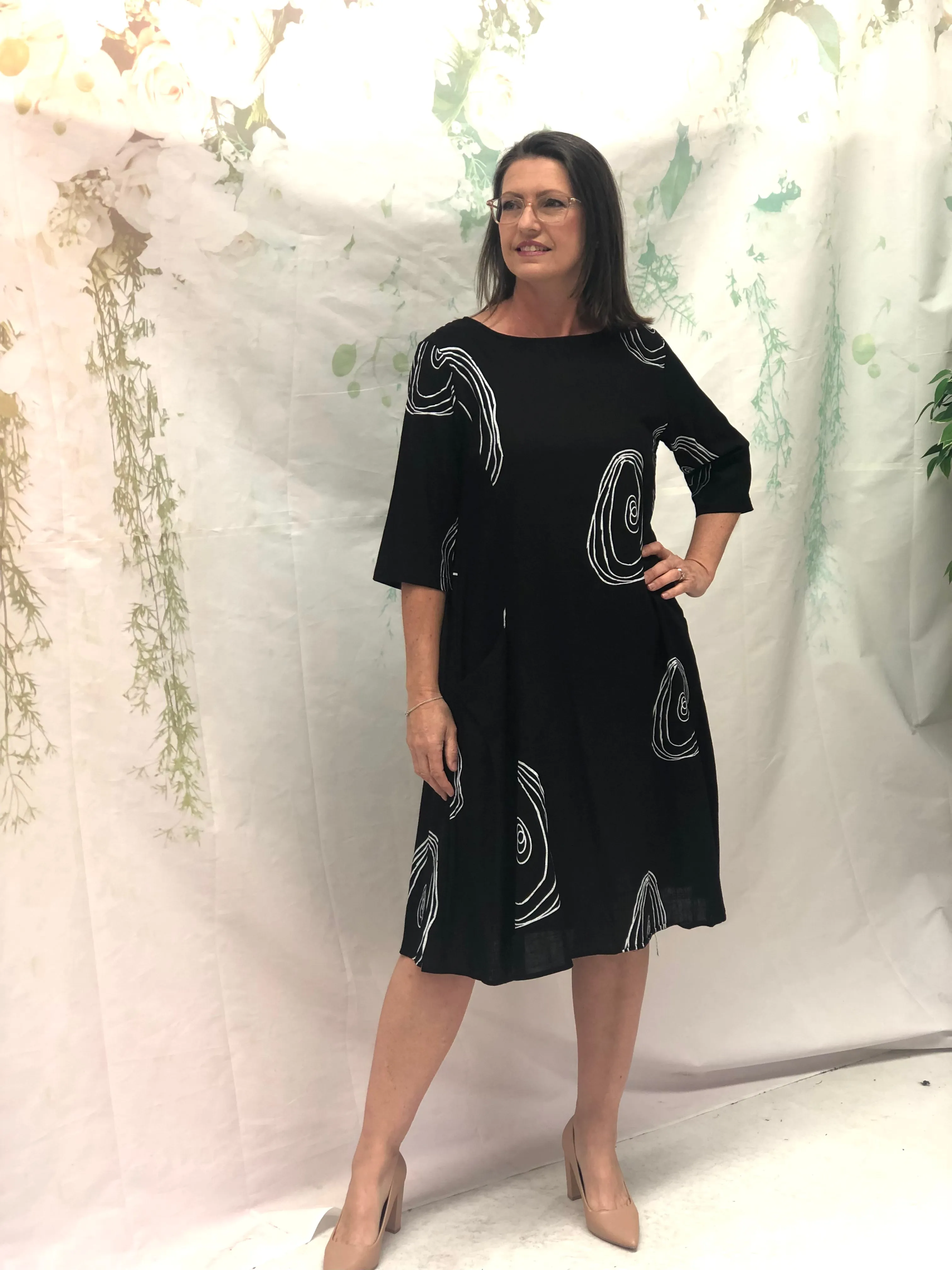 Joy Swirl Black Linen Dress