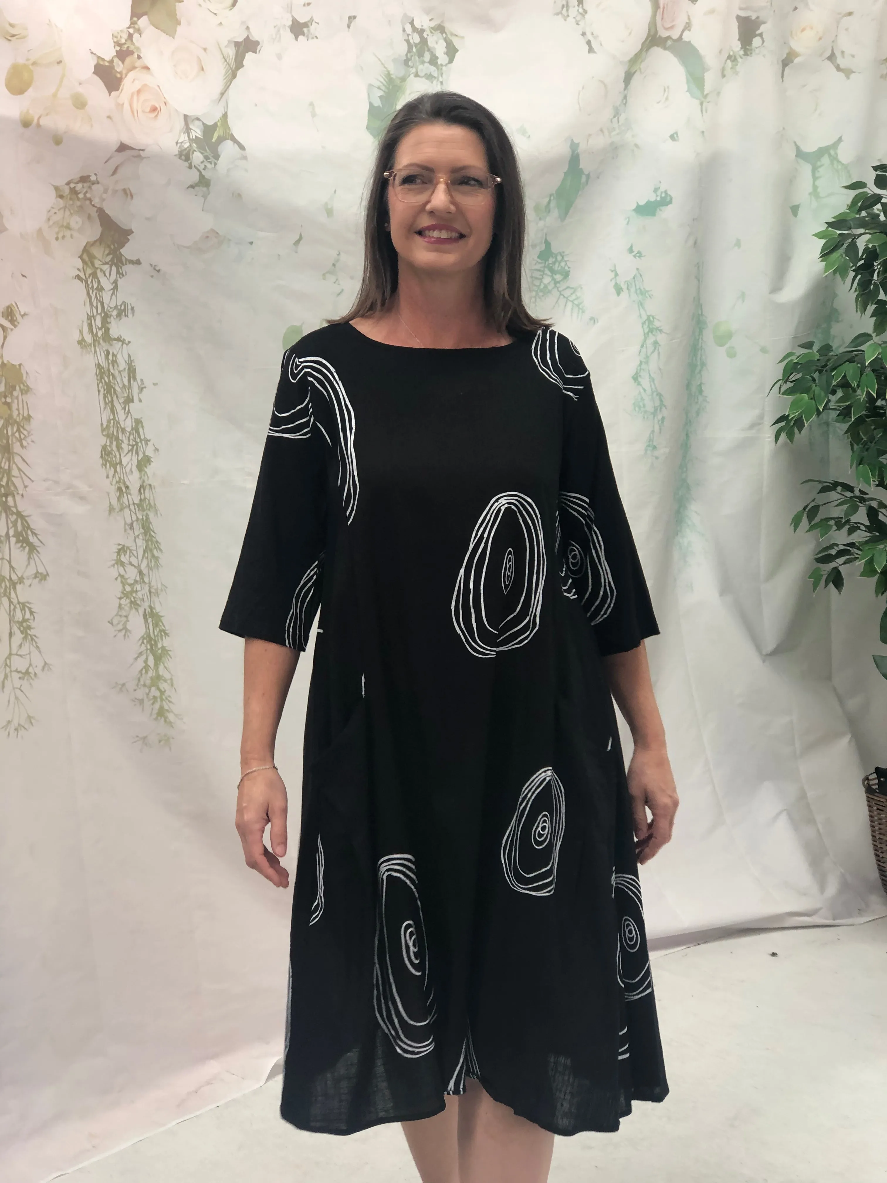 Joy Swirl Black Linen Dress