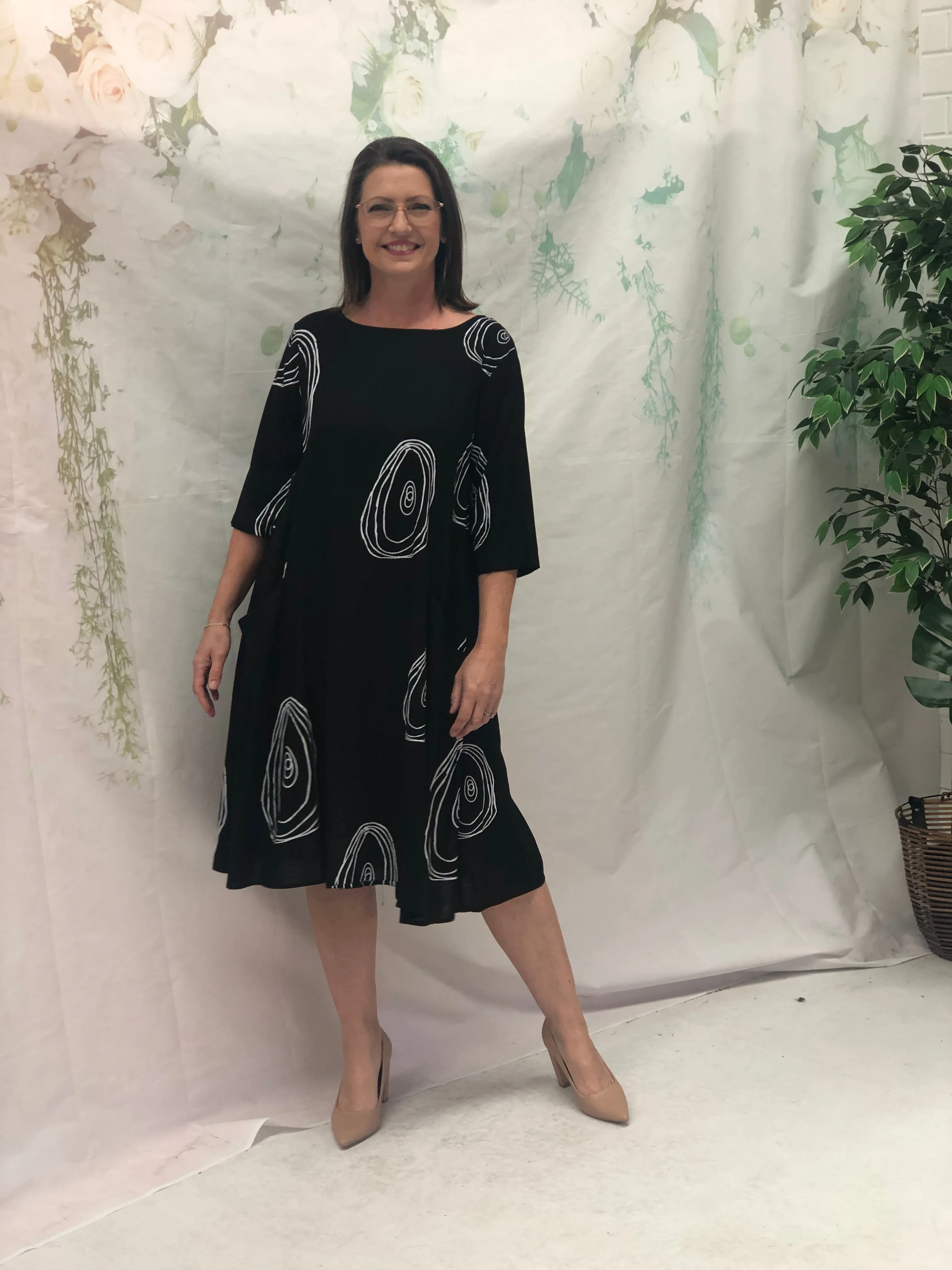 Joy Swirl Black Linen Dress