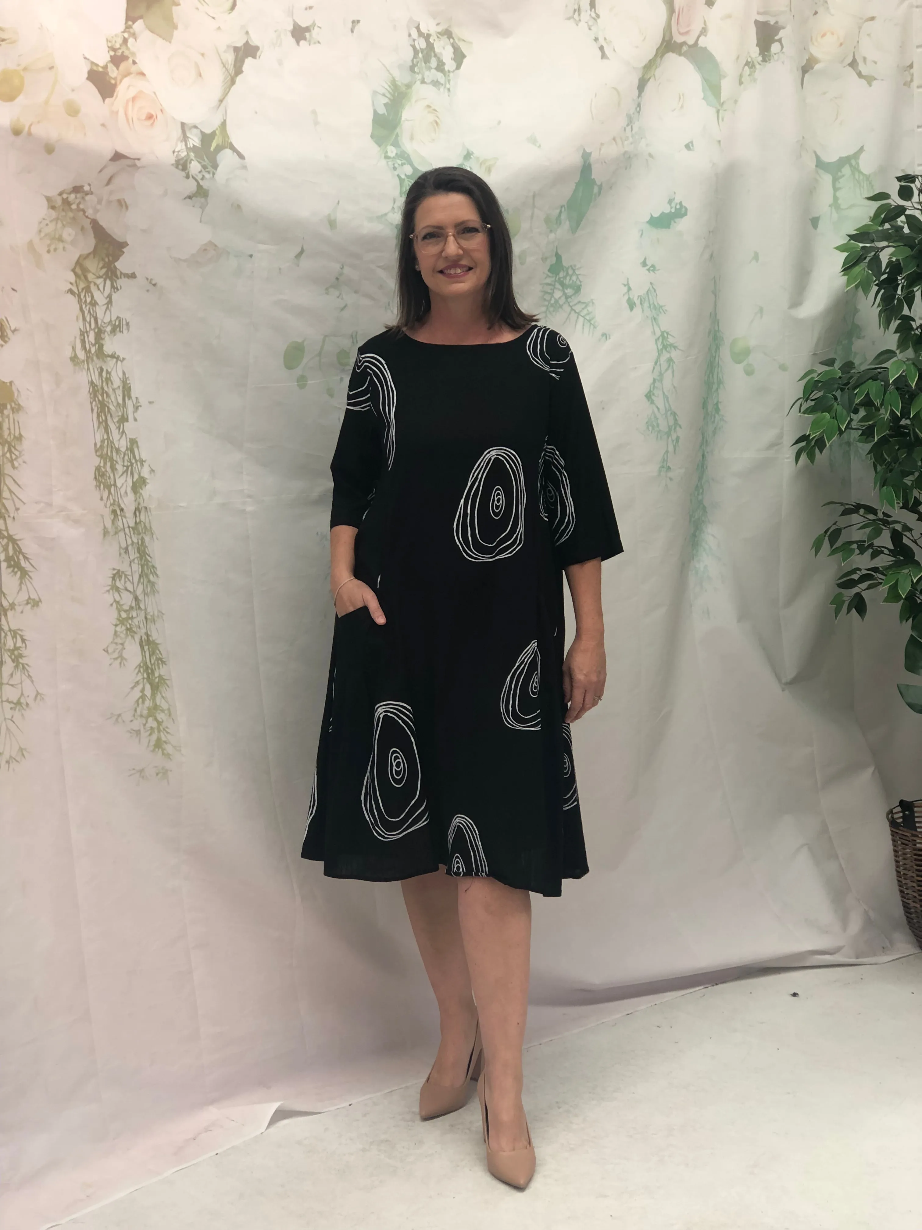 Joy Swirl Black Linen Dress