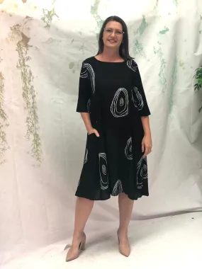 Joy Swirl Black Linen Dress