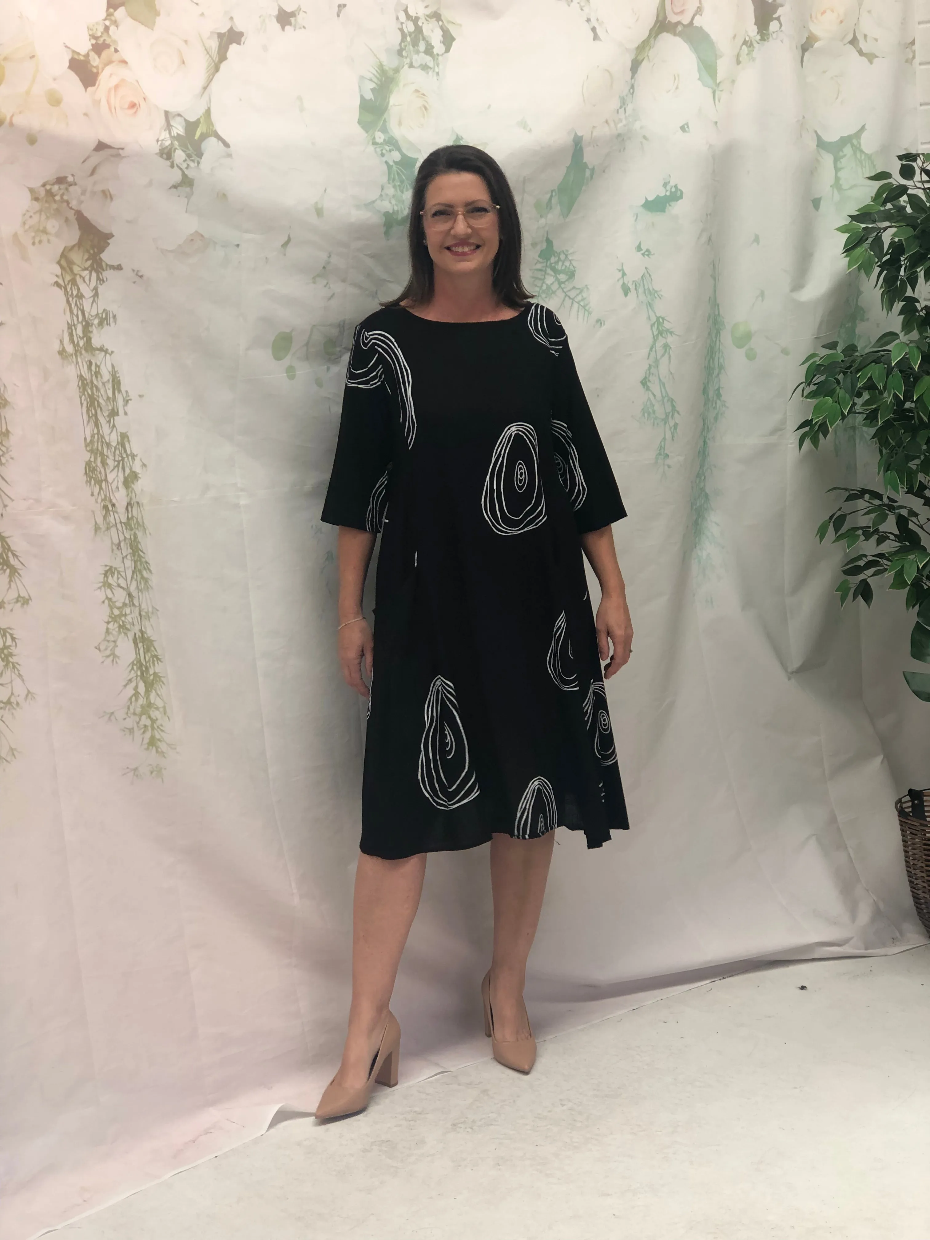 Joy Swirl Black Linen Dress