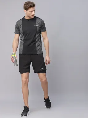 JUMP USA Men Black Layered Comfort-Fit Active Sports Shorts