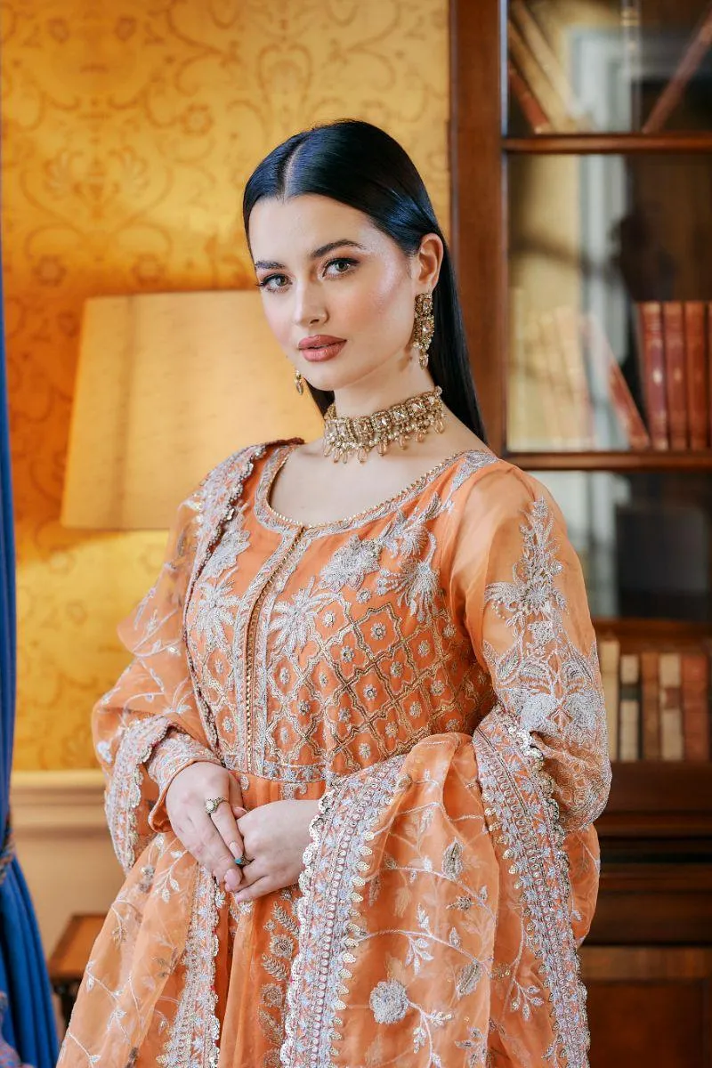 Kaanchi London - Hoor - Pishwas - Orange - Organza - 3 Piece