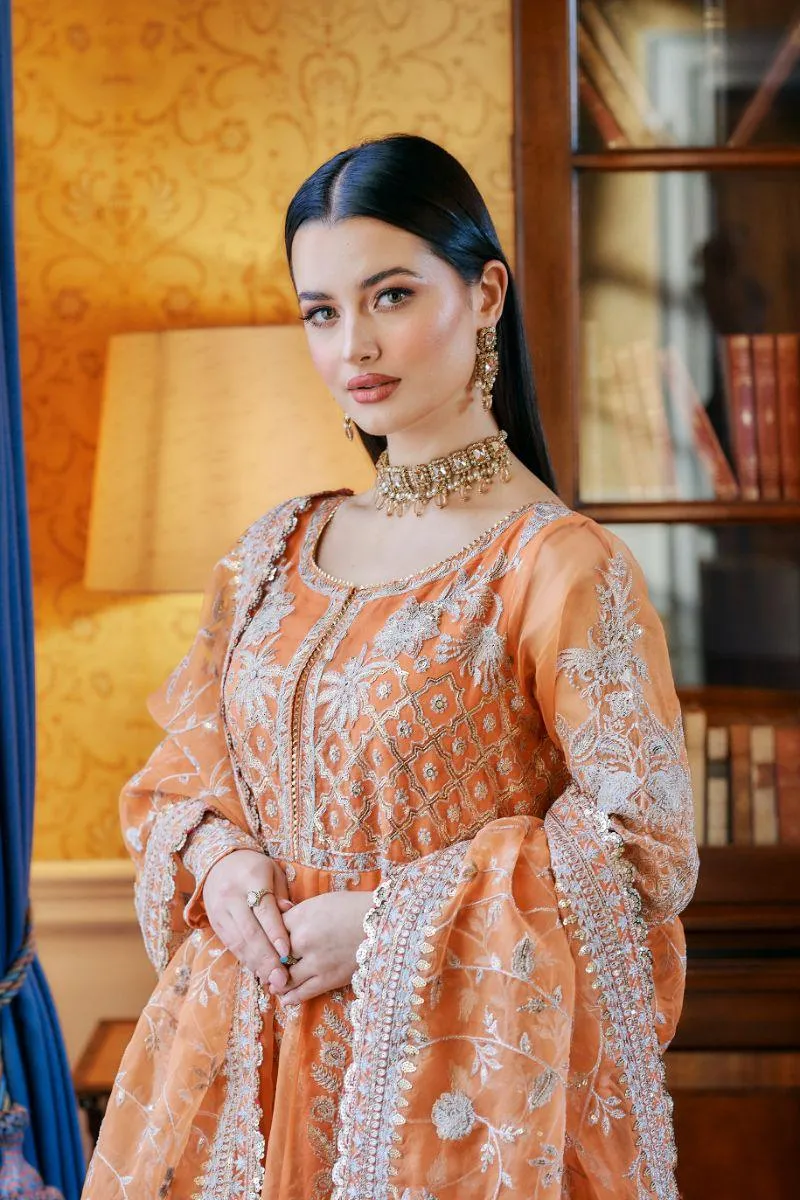 Kaanchi London - Hoor - Pishwas - Orange - Organza - 3 Piece