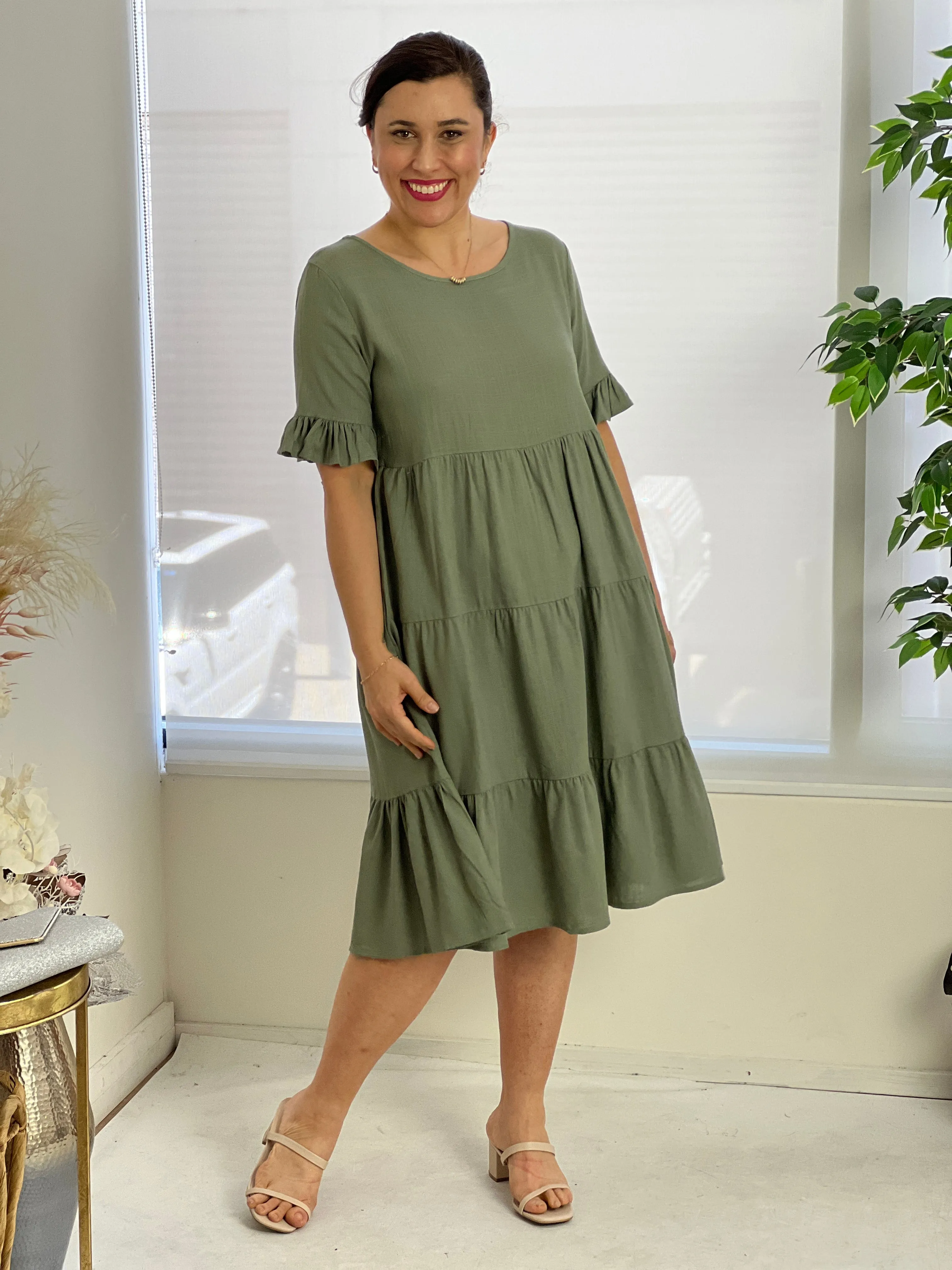 Kane Khaki Linen Dress